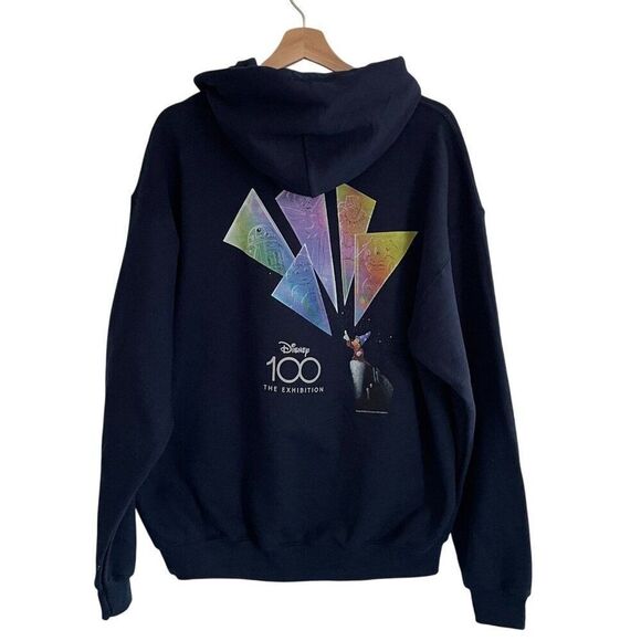 Disney 100 The Exhibition Navy Blue Hoodie Sweatshirt Large Pullover Long Sleeve - Picture 1 of 8